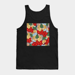 Doodle Pattern with Floral Motifs Tank Top